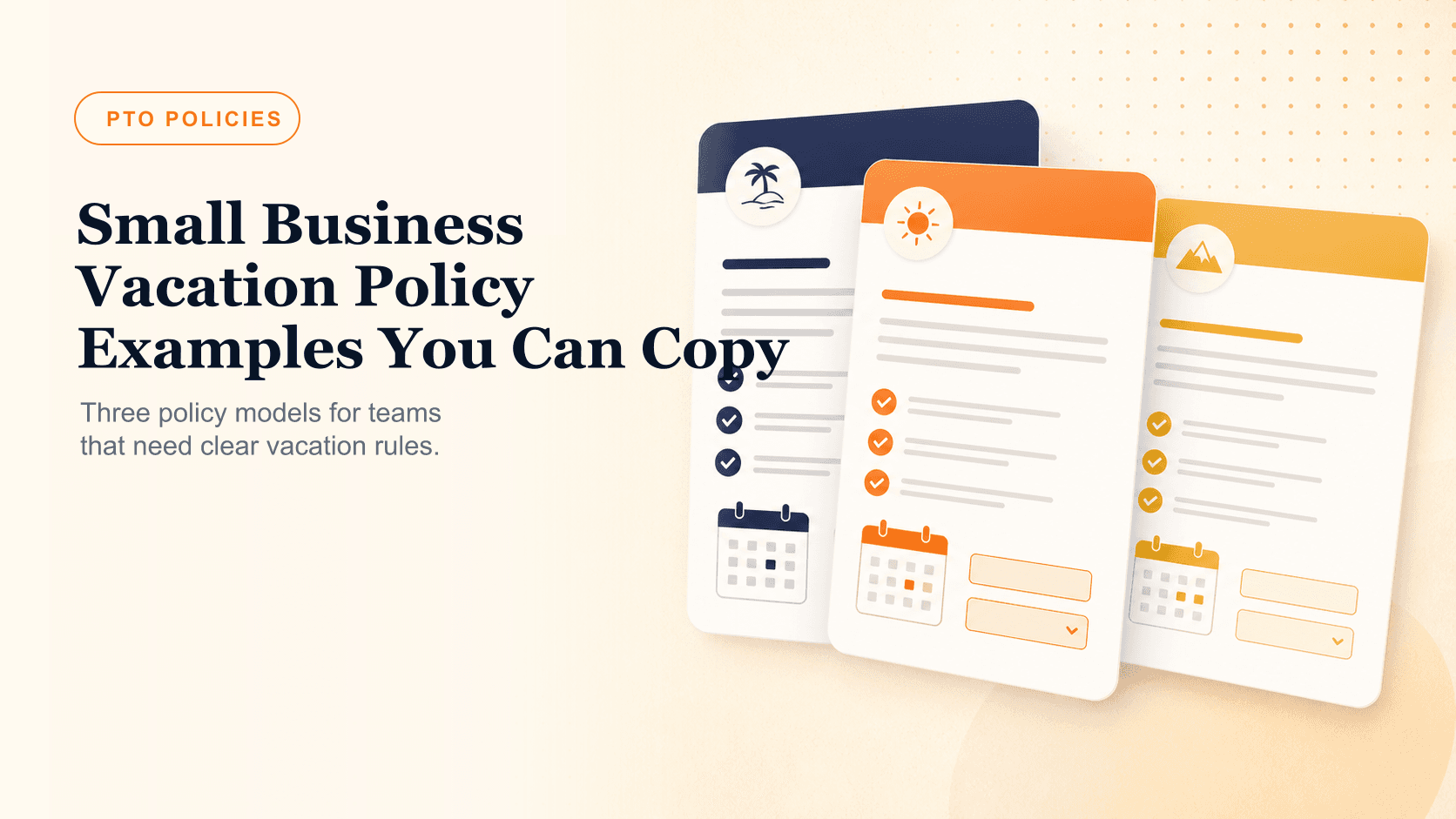 Small business vacation policy examples shown as policy cards